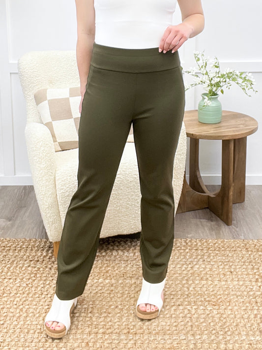 Dear Scarlett Women's REG/PLUS Solid Straight Leg Magic Pants, Olive