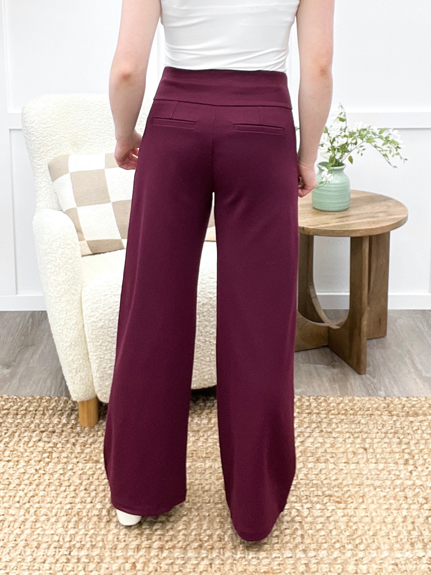 Dear Scarlett Women's Solid Wide Leg Magic Pants, Wine