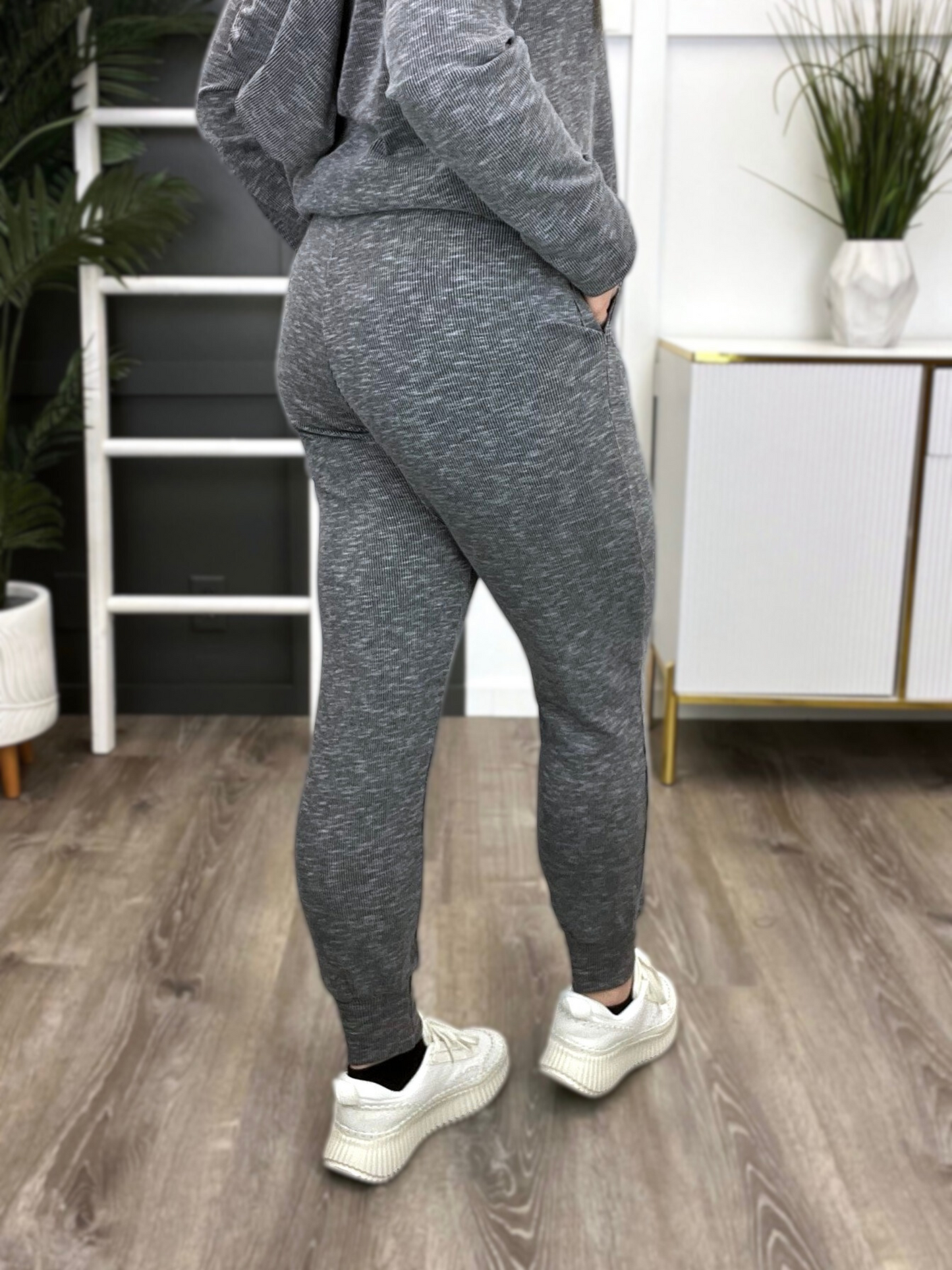 Women's Grey Long Sleeve Hooded Top & Pants Lounge Set
