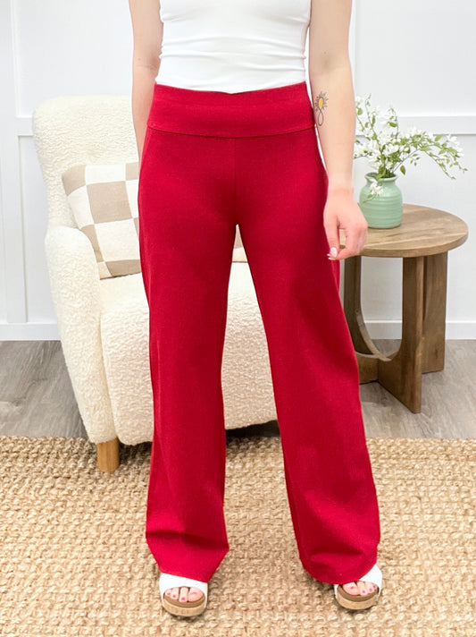 Dear Scarlett Women's REG/PLUS Solid Wide Leg Magic Pants, Red