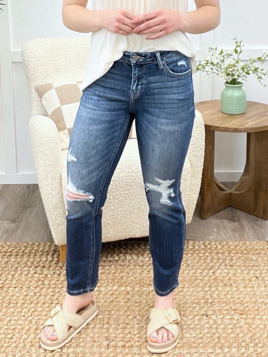 Straight To The Top Mid-Rise Straight Leg Jeans by Mica Denim