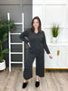 Women's Charcoal Long Sleeve Top & Pant Ribbed Lounge Set