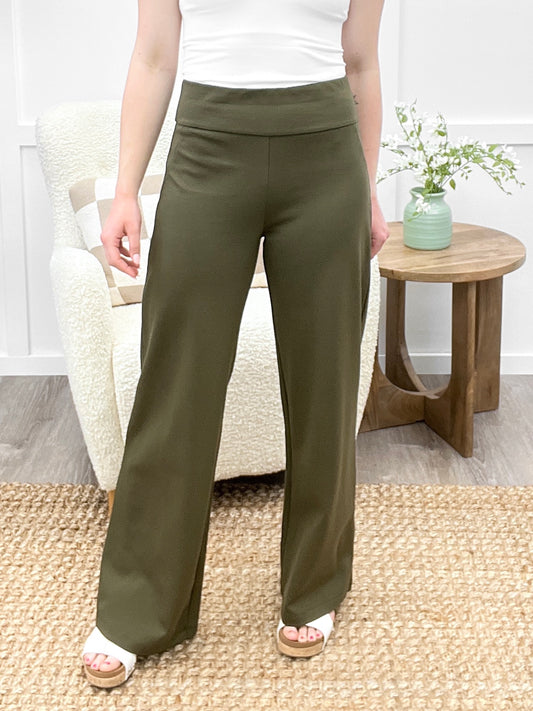 Dear Scarlett Women's REG/PLUS Solid Wide Leg Magic Pants, Olive
