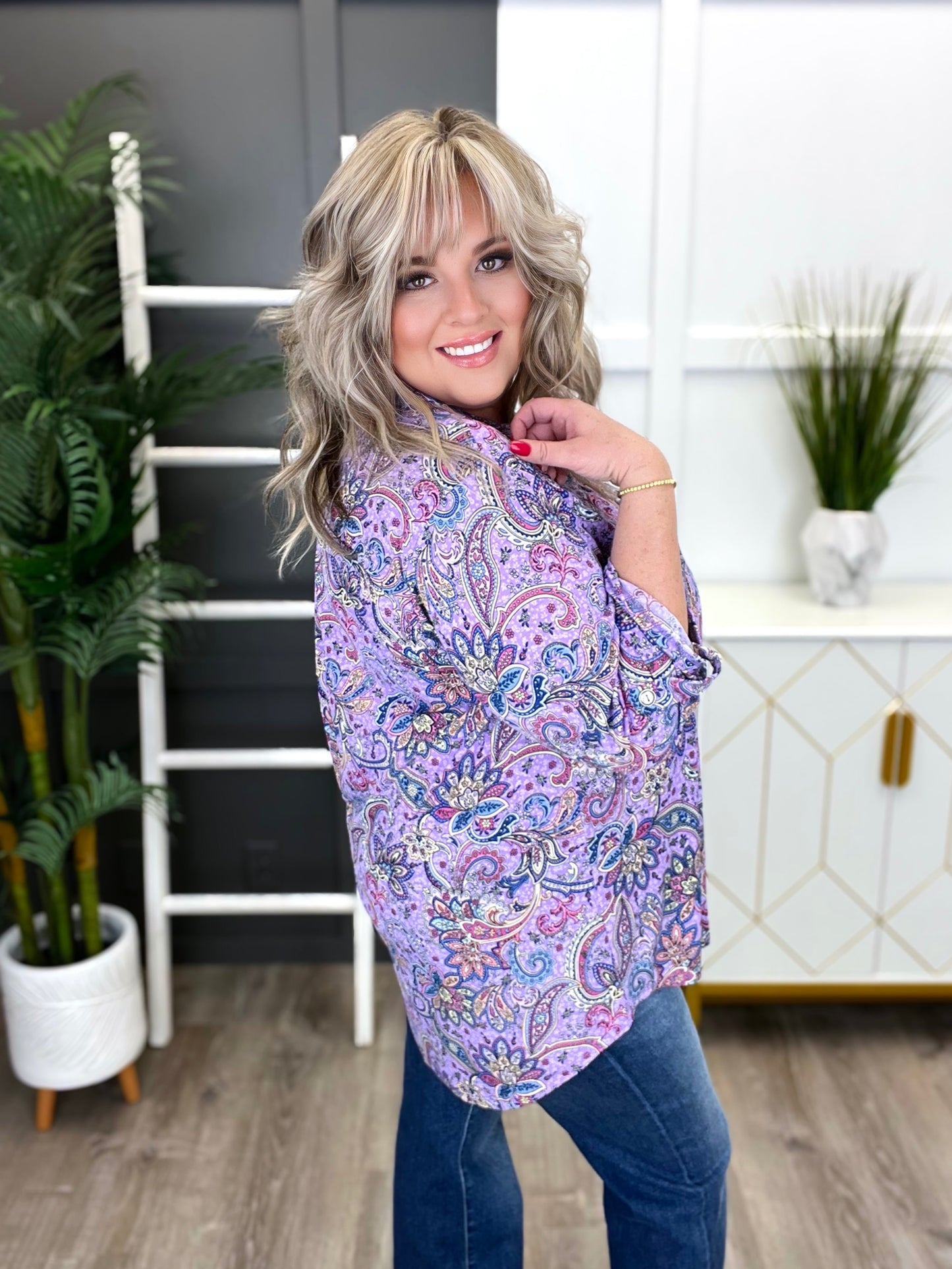 Dear Scarlett Women's Lavender Paisley Lizzy Top