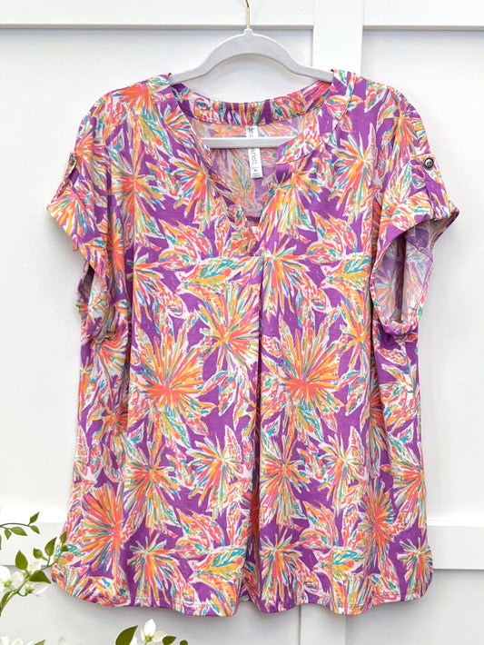 Dear Scarlett Women's Purple Floral Short Sleeve Lizzy Top