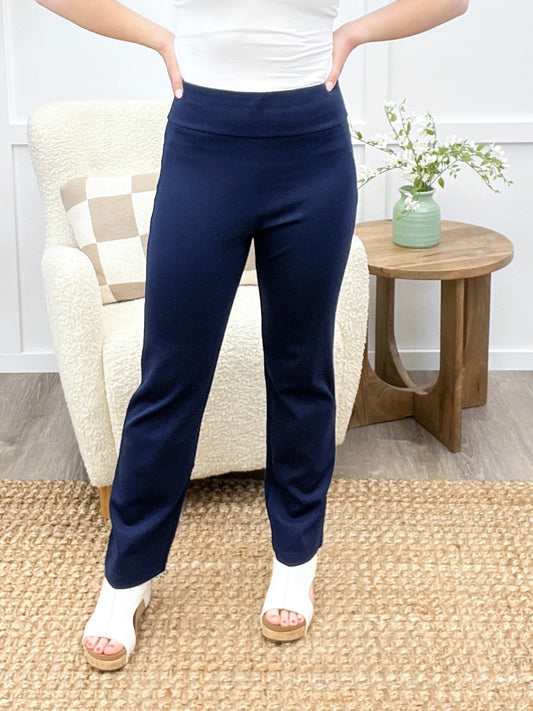 Dear Scarlett Women's Solid Straight Leg Magic Pants, Navy