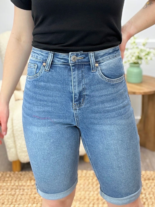 Alyssa High-Rise Denim Bermuda Shorts - Premium Stretch