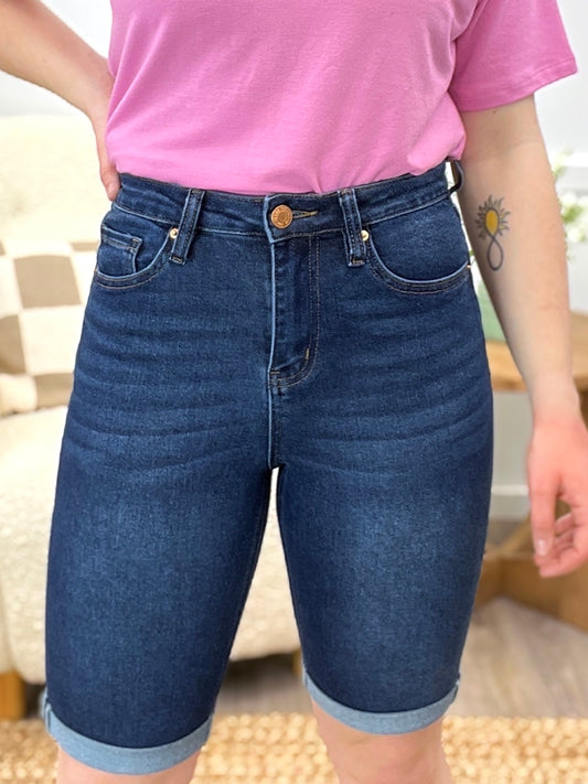Monica High-Rise Denim Bermuda Shorts - Premium Stretch