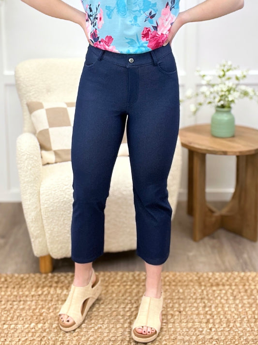 The Peyton Straight Leg Capri Jeggings - Denim Blue
