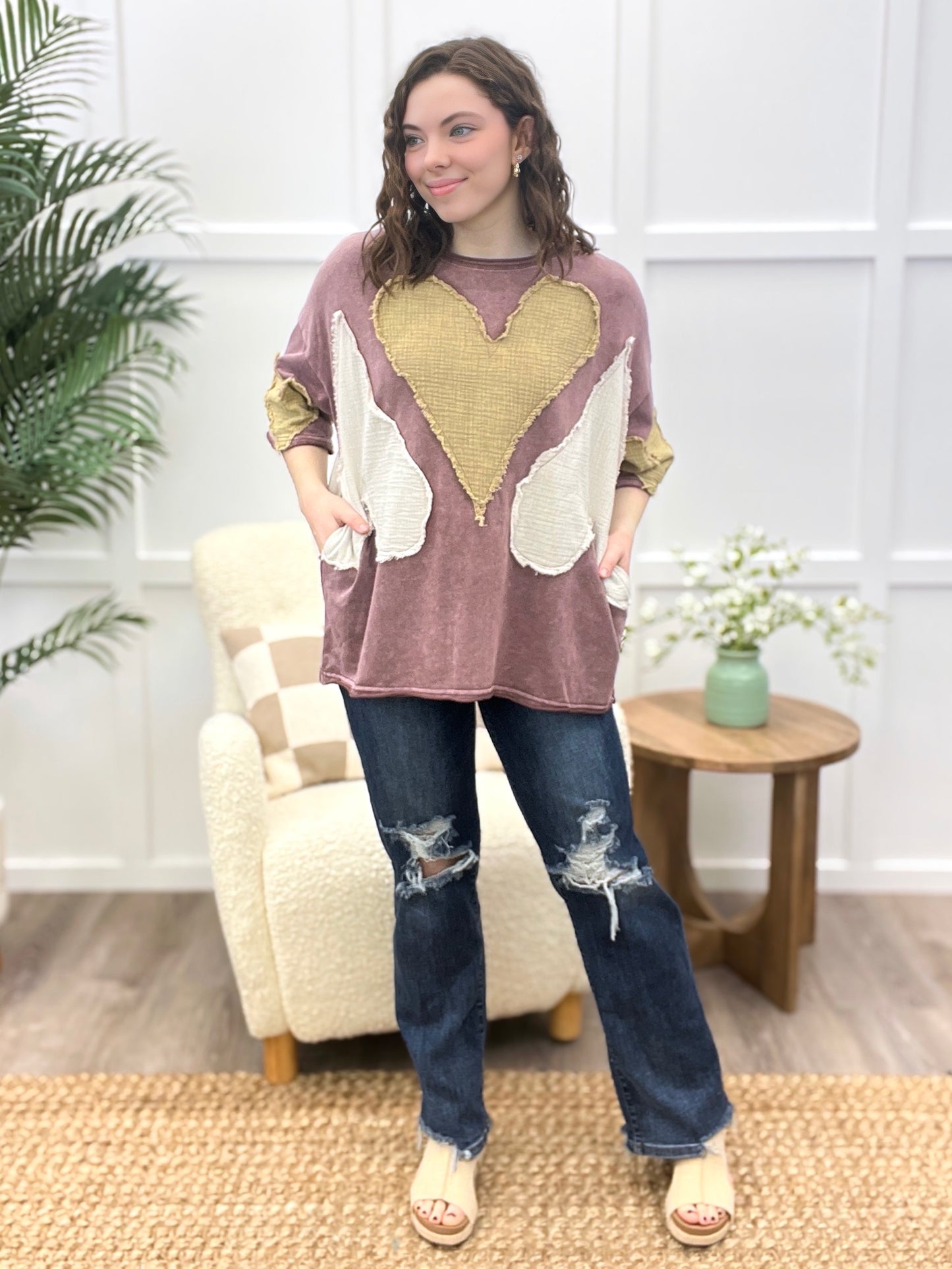 Washed Heart Patchwork Oversized Tee