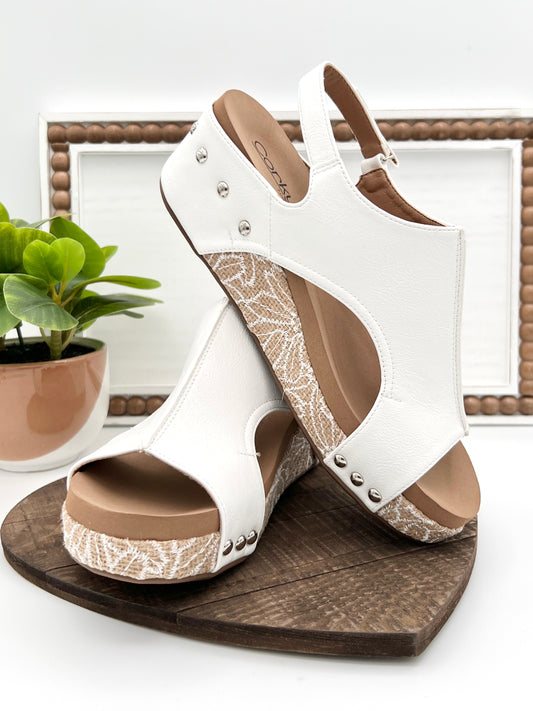 Corkys Volta II White Cork Wedge Sandals