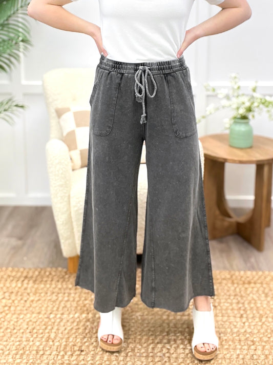 Vintage Washed Terry Knit Wide-Leg Pants