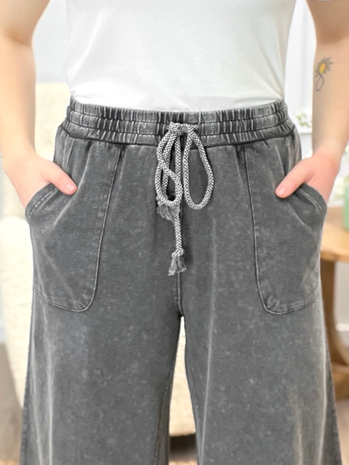 Vintage Washed Terry Knit Wide-Leg Pants