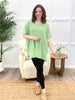 Green Apple Oversized V-Neck Cotton Blend Top