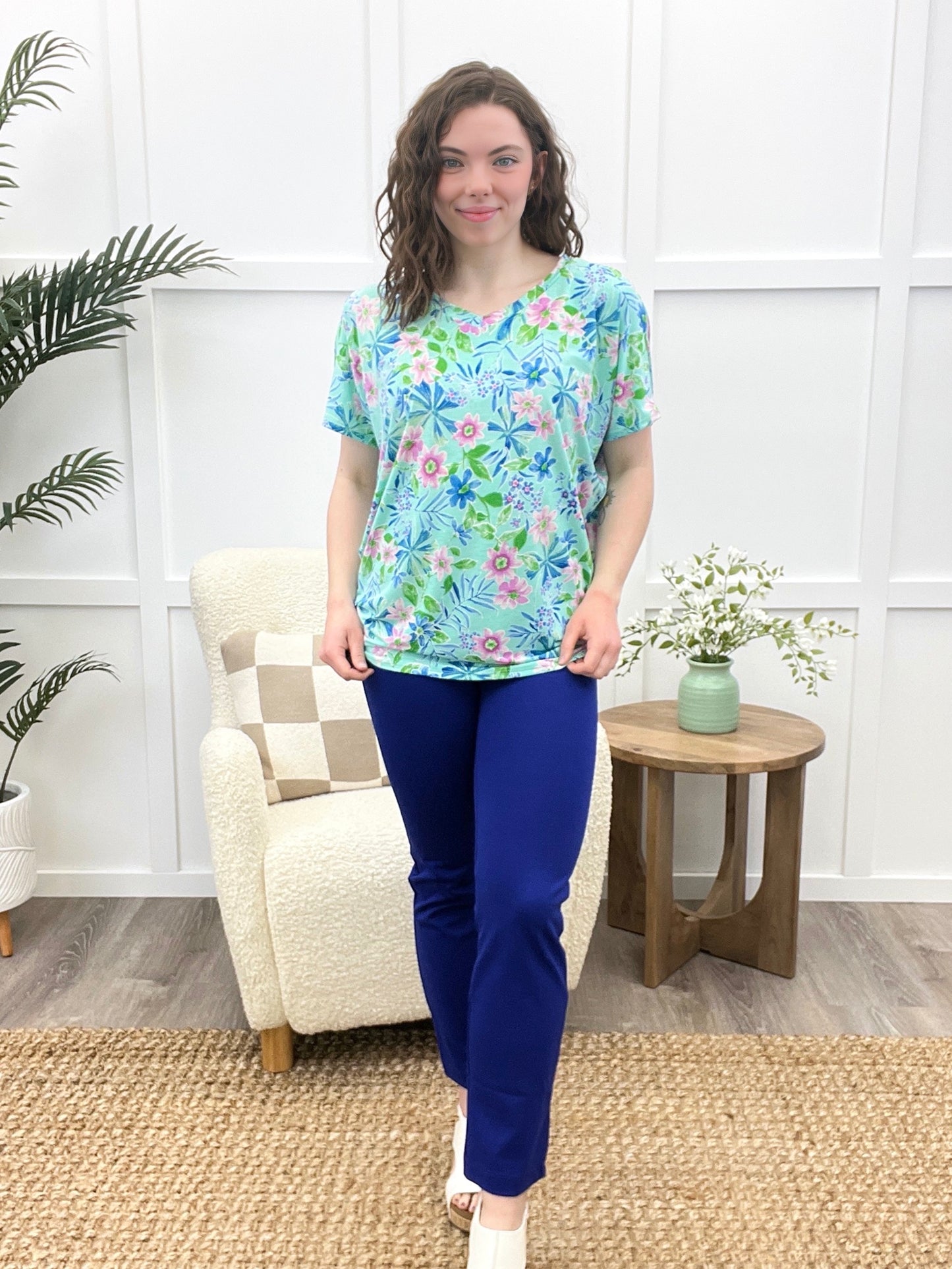 Dear Scarlett Floral Gala Sadie Top - Aqua