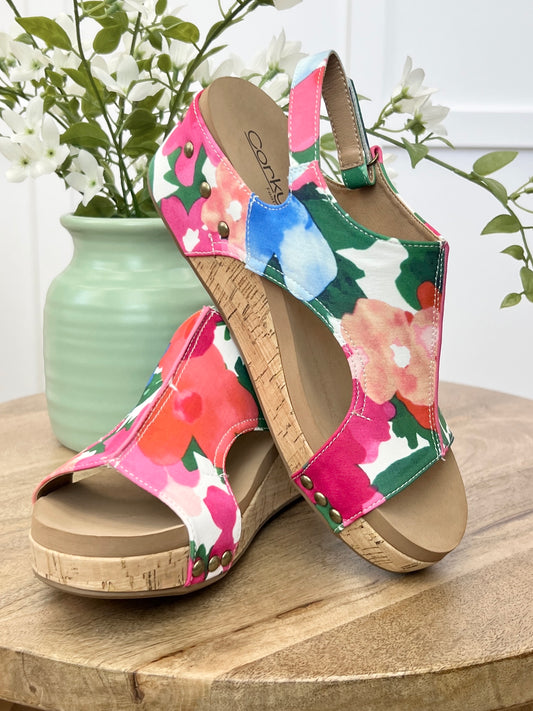 Corkys Volta II Floral Bliss Cork Wedge Sandals