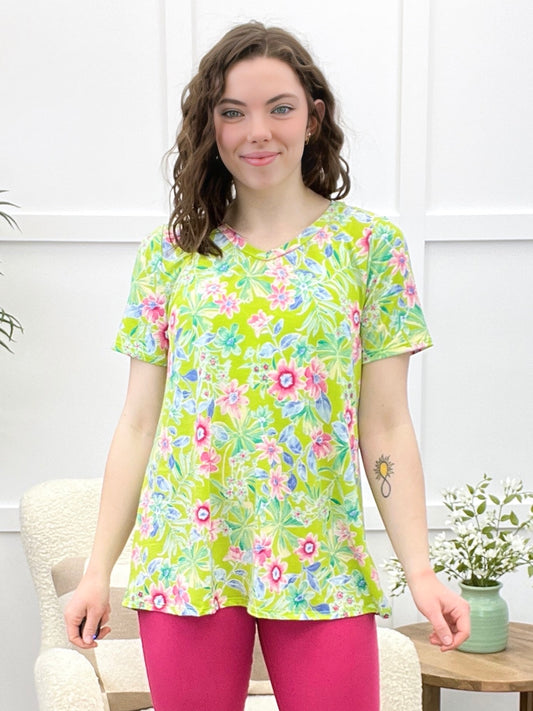 Dear Scarlett Spring Blossoms Boyfriend Tunic Top - Lime