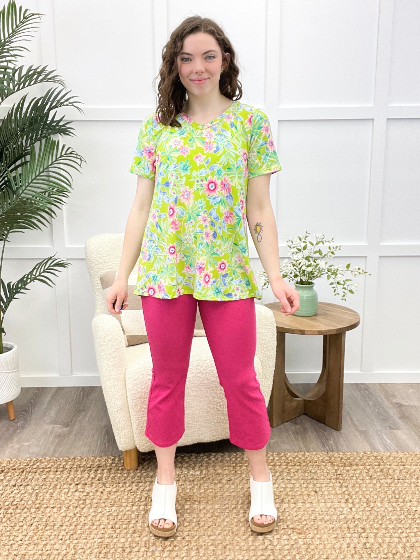 Dear Scarlett Spring Blossoms Boyfriend Tunic Top - Lime