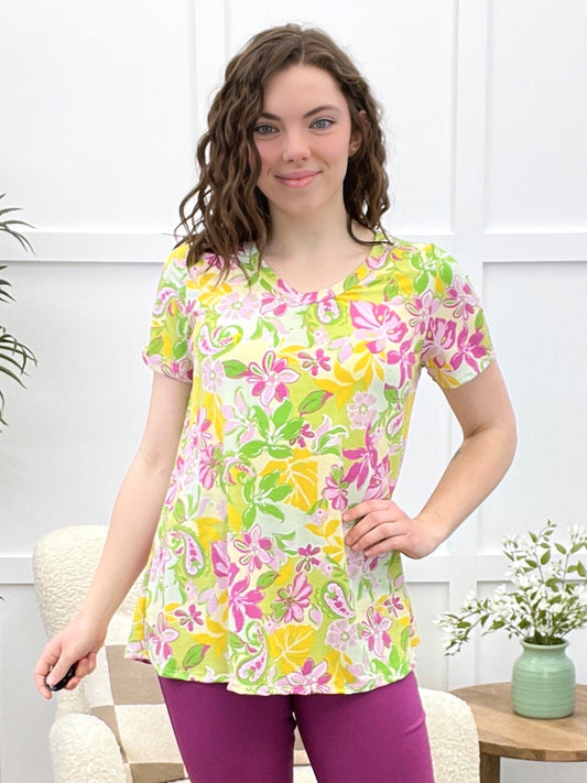 Dear Scarlett Floral & Paisley All Day Boyfriend Tunic Top - Lime