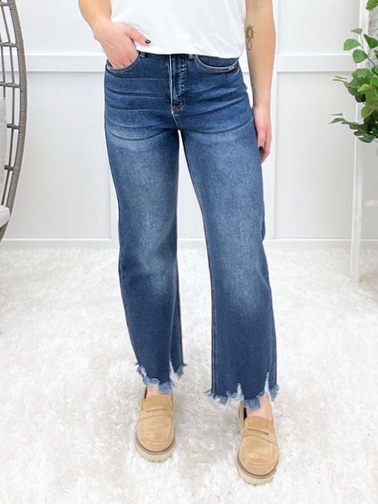 Breanna Jade Tummy Control Straight Leg Frayed Hem Jeans