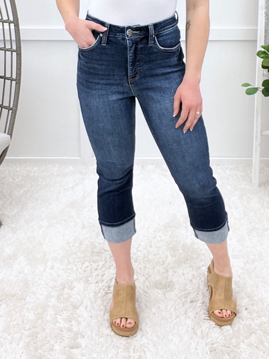The Skylee High Rise Denim Capris by RFM