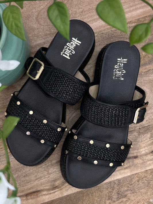 Corkys Walk Of Shame Sandals - Black Raffia