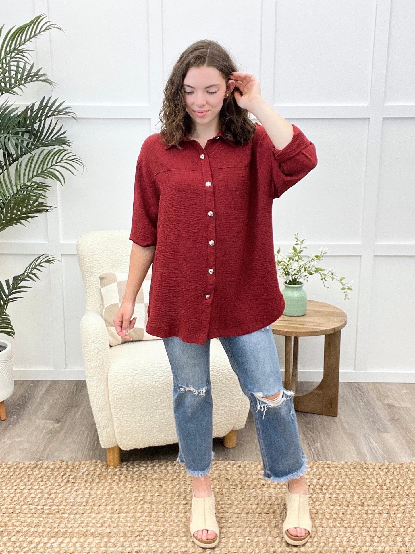 It's Just A Dream Luxe Textured Button-Down Top