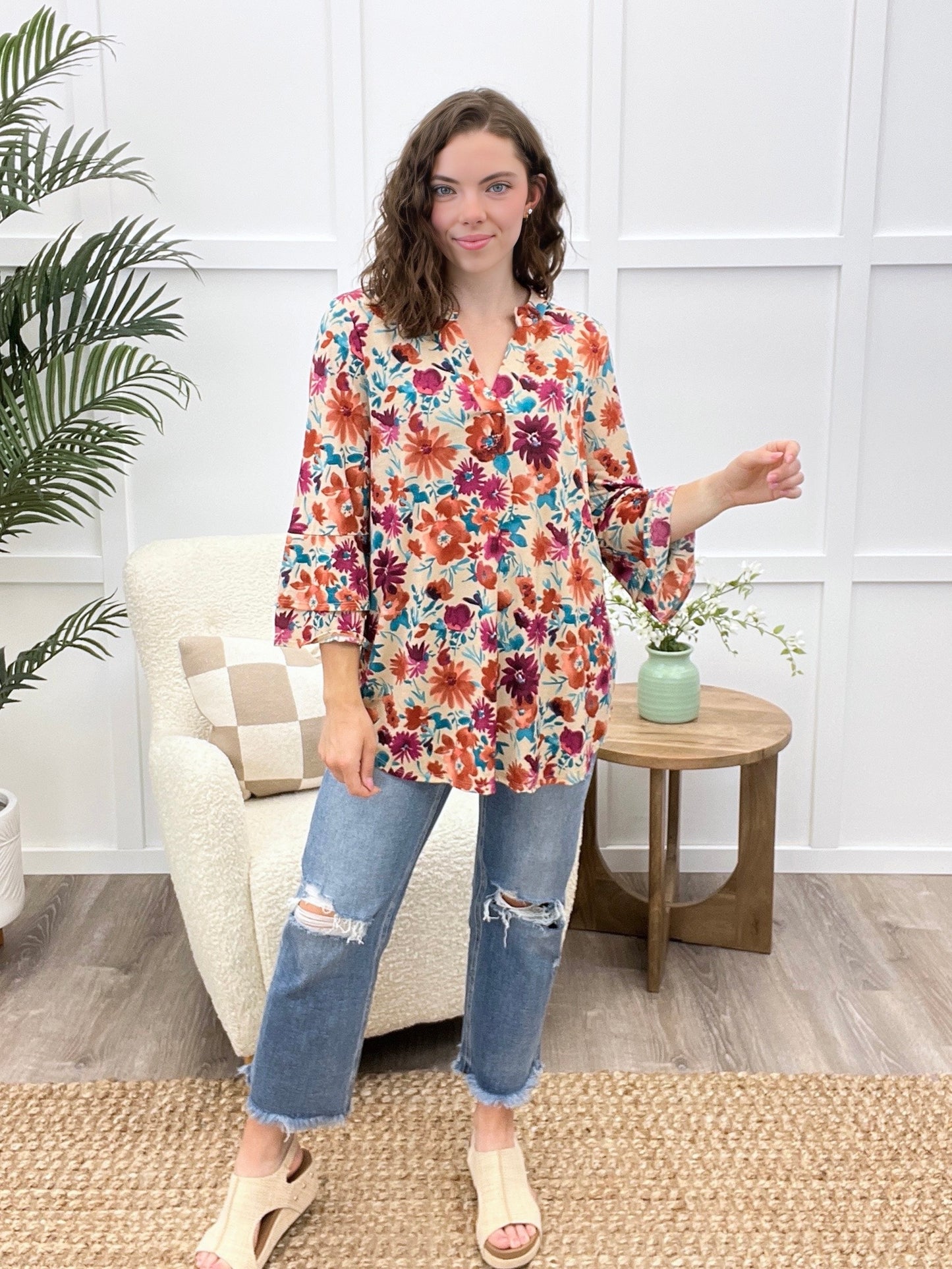 Dear Scarlett Happy Blooms Lizzy Bell Sleeve Top
