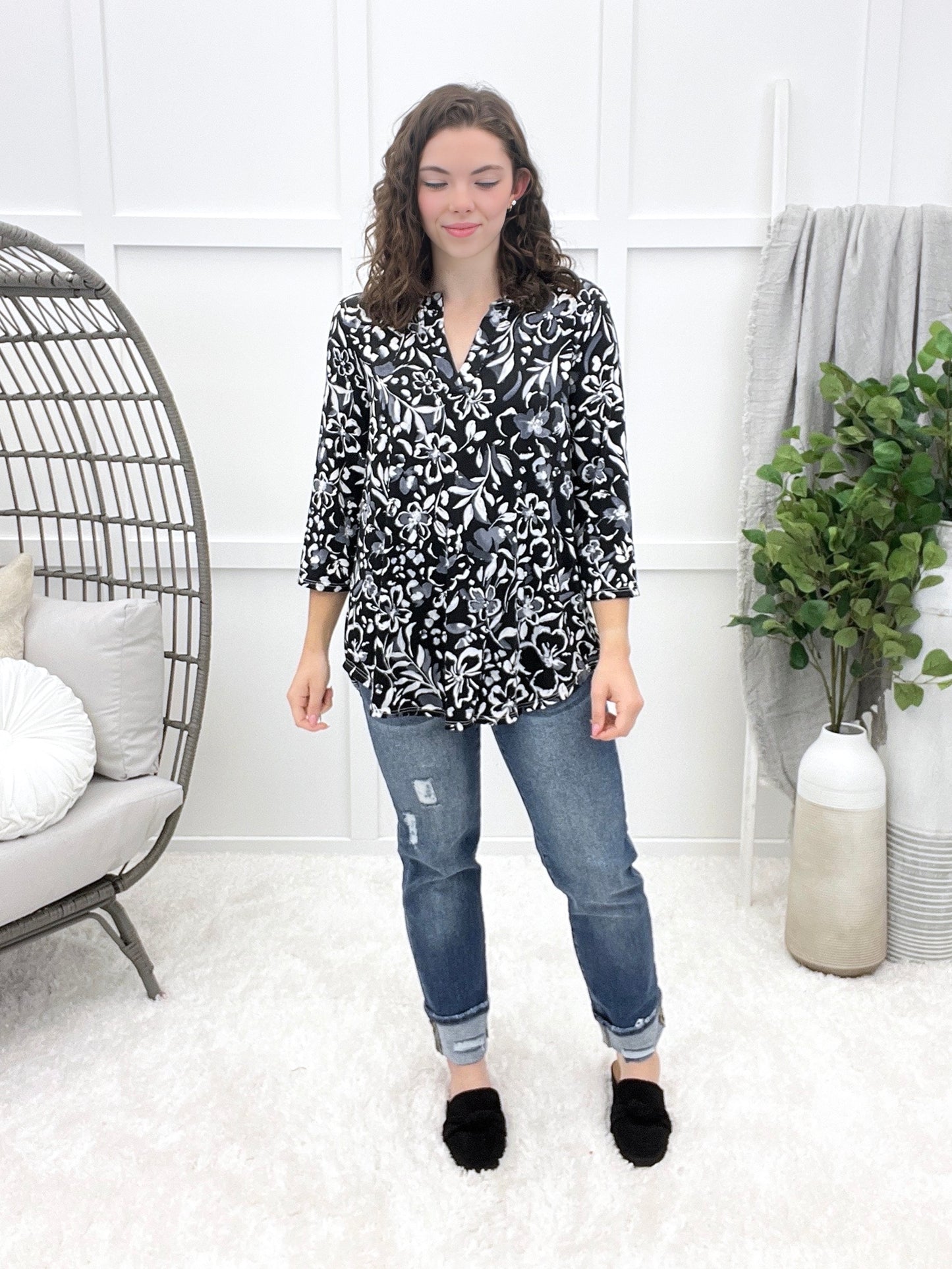 Midnight Garden Top - Black Floral