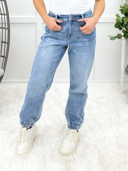 Ambria Super High Rise Denim Joggers