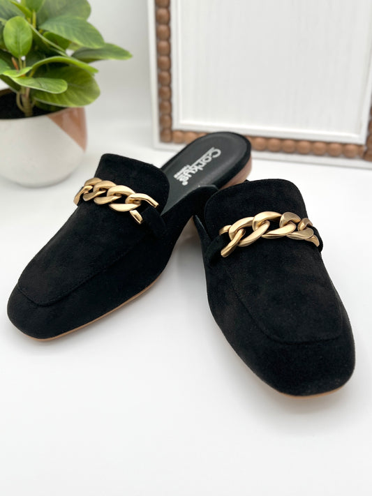 Corkys Keepsake Mules - Black Faux Suede
