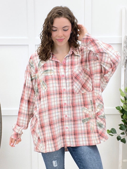 Cozy Days Red Flannel Button-up Top
