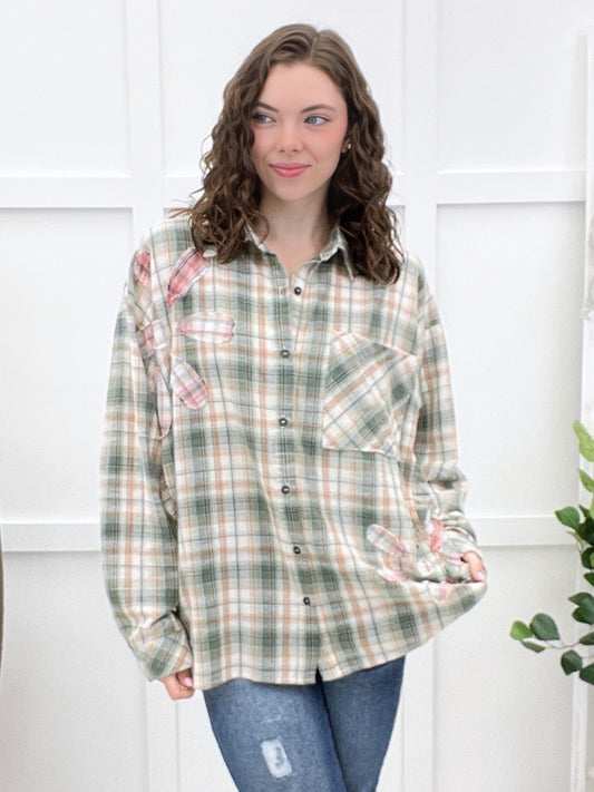 Cozy Days Green Flannel Button-up Top