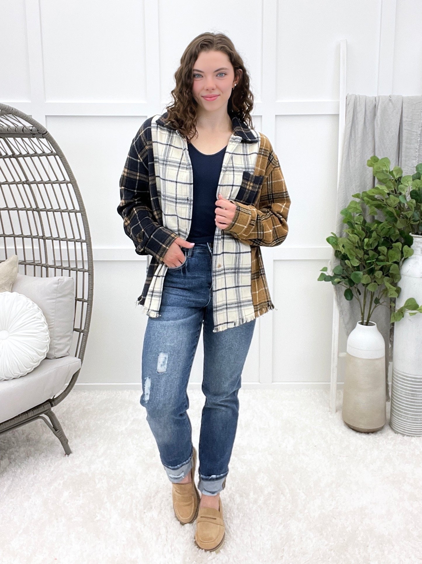 Checkmate Plaid Button-up Top
