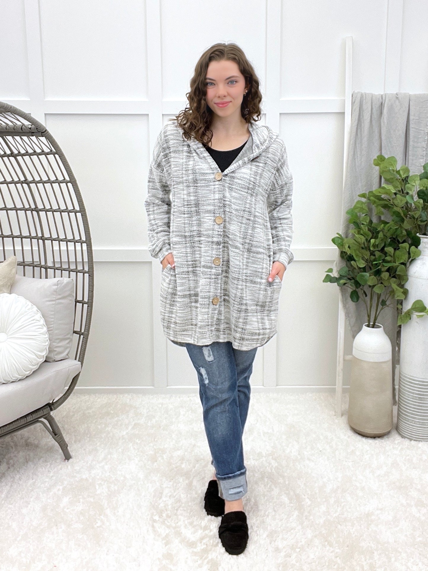 Spotlight Moment Hooded Button-up Cardigan