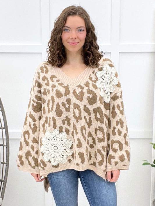 Love Is Everything Leopard-Print Sweater - Almond
