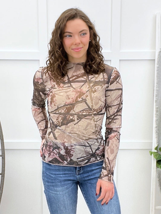 Seeing Through Me Mesh Top - Dark Camo