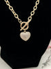 Gold Dipped Chunky Chain Cz Stone Paved Puff Heart Toggle Pendant Necklace