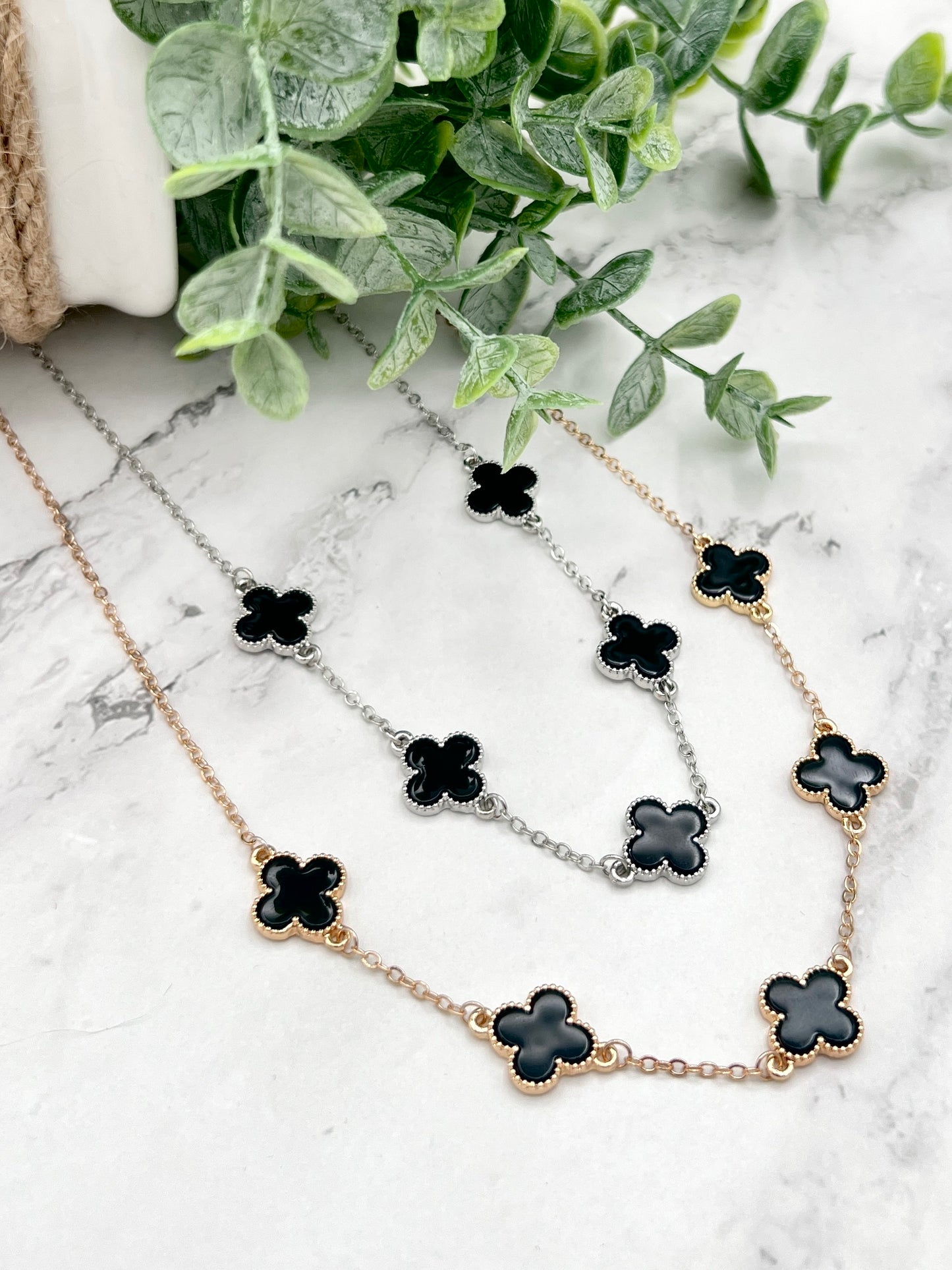 Gold Dipped Quatrefoil Link Chain Necklace