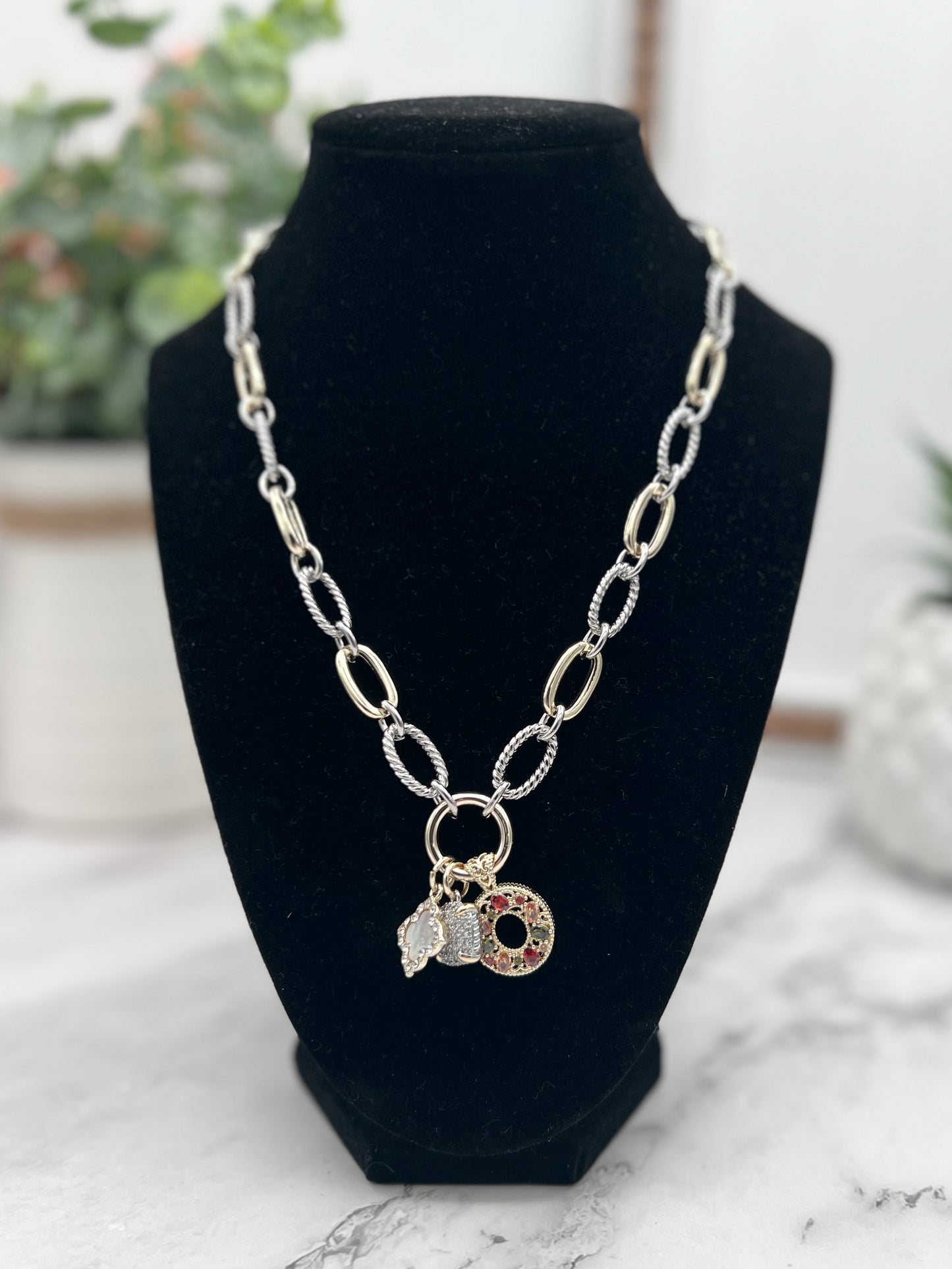 Two Tone Chunky Oval Link Necklace