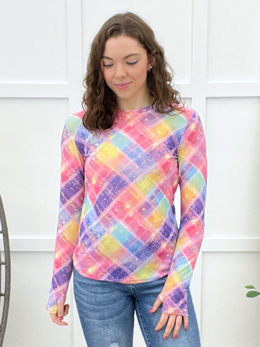 Plaid Statement Mesh Top