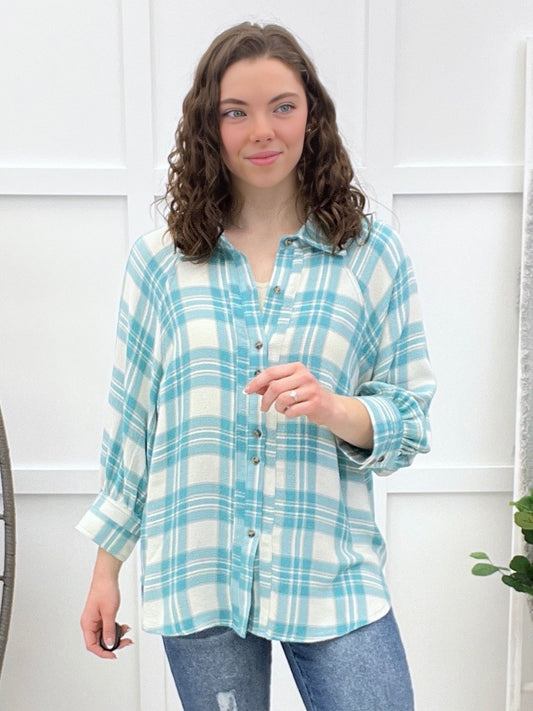 The Go To Button-up Top - Aqua