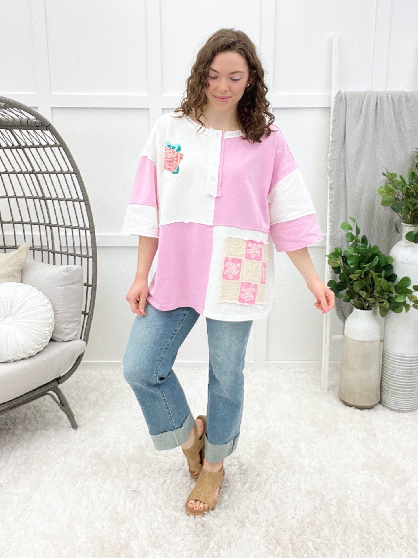 Blushing Patchwork Top