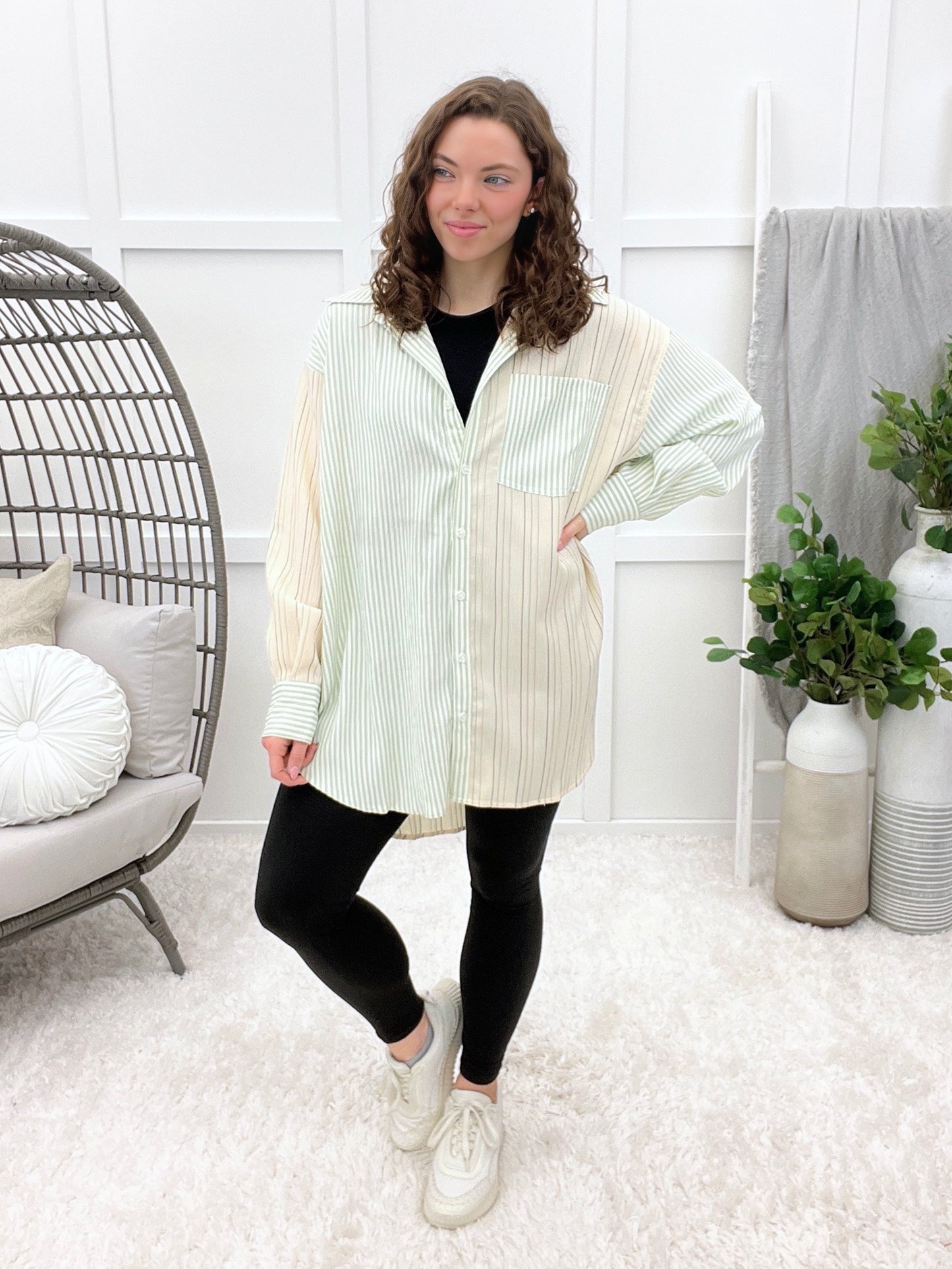 The Sweet Escape Button Up Top - Sage