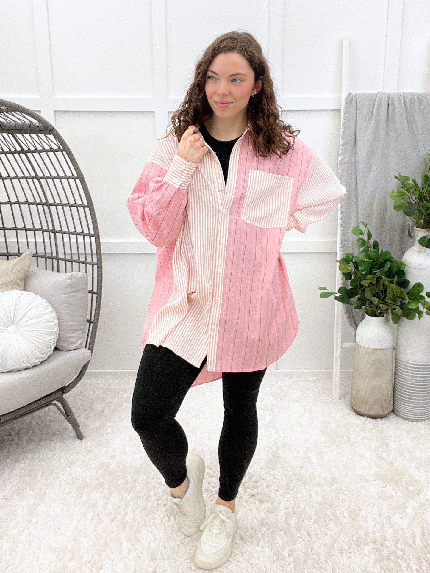 The Sweet Escape Button Up Top - Pink