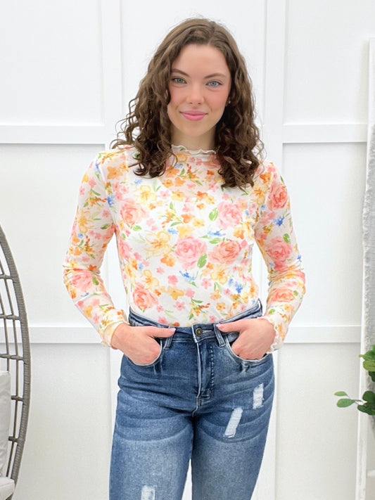 Little Blooms Top - Coral/Yellow