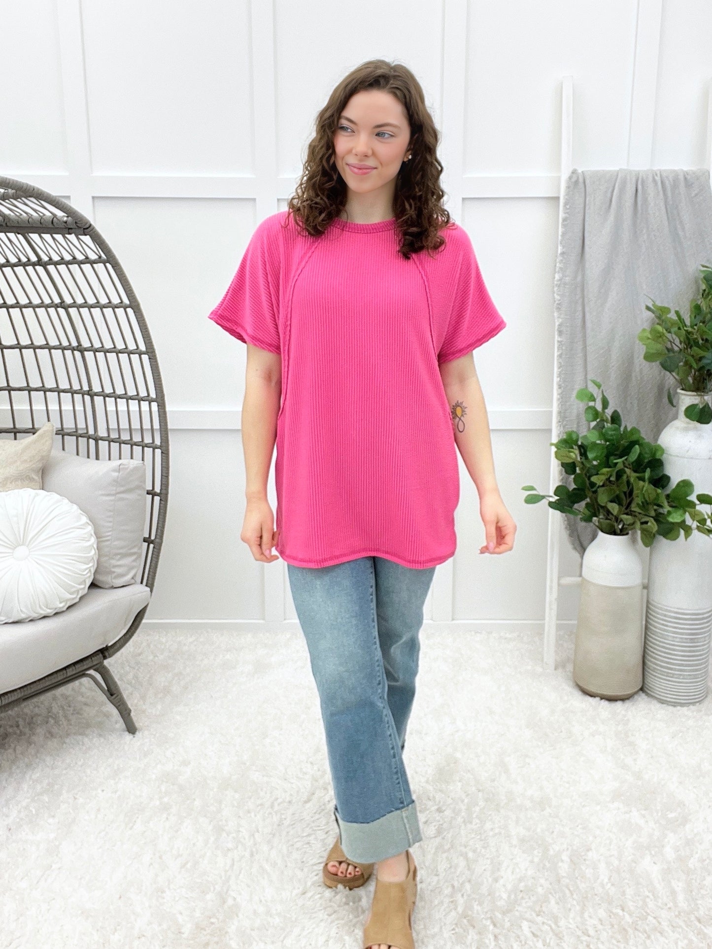 Sunday Hangout Top - Hot Pink