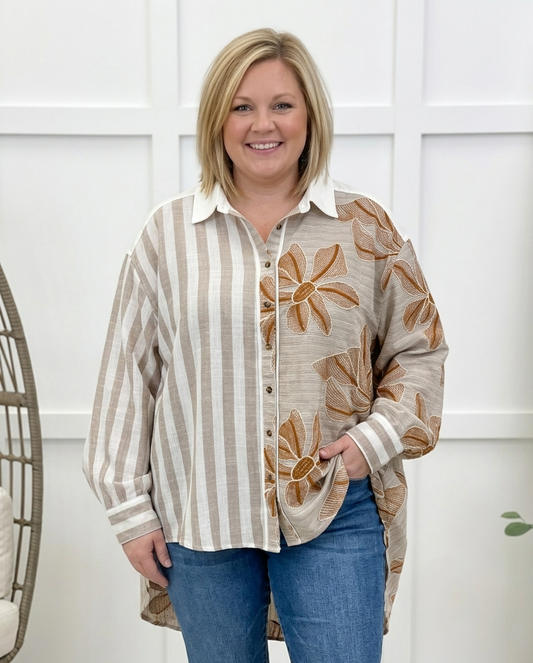 Golden Petal Button Up Top