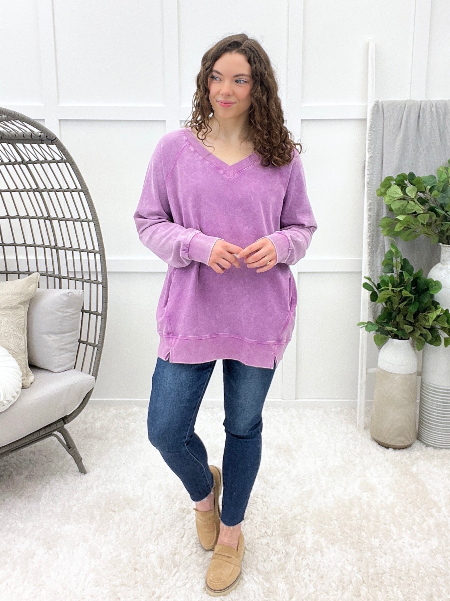 Mineral Washed Taking It Easy Pullover with Pockets
