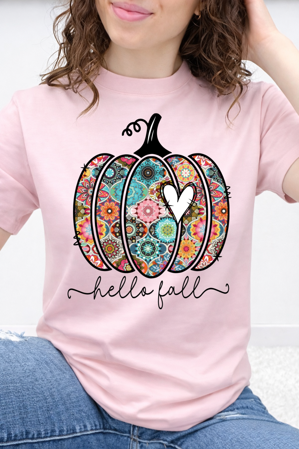 Boho "Hello Fall" Pumpkin Graphic Tee
